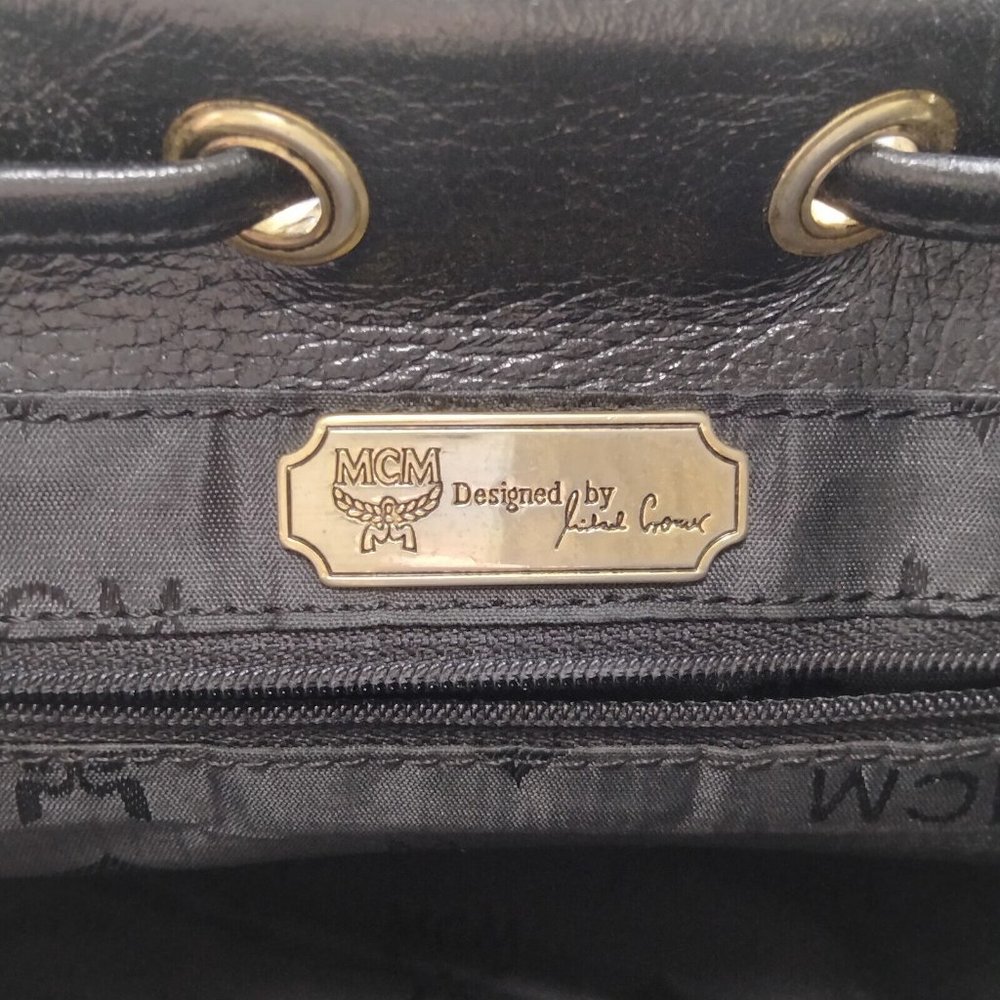 Auth Mcm Backpack Bag Black Leather #36590M11 - Picture 7 of 9